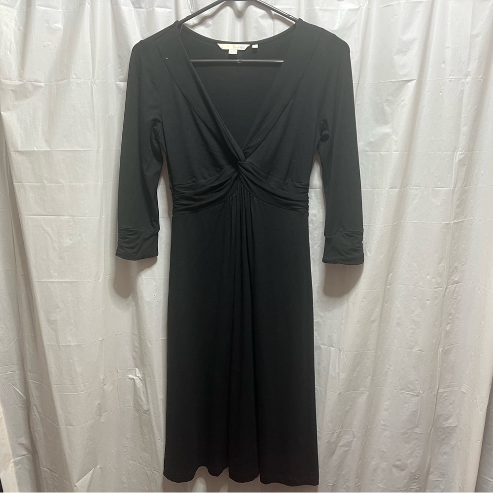 Boden Twisted Front Long Sleeve Fit & Flare Black Midi Dress Size 4P